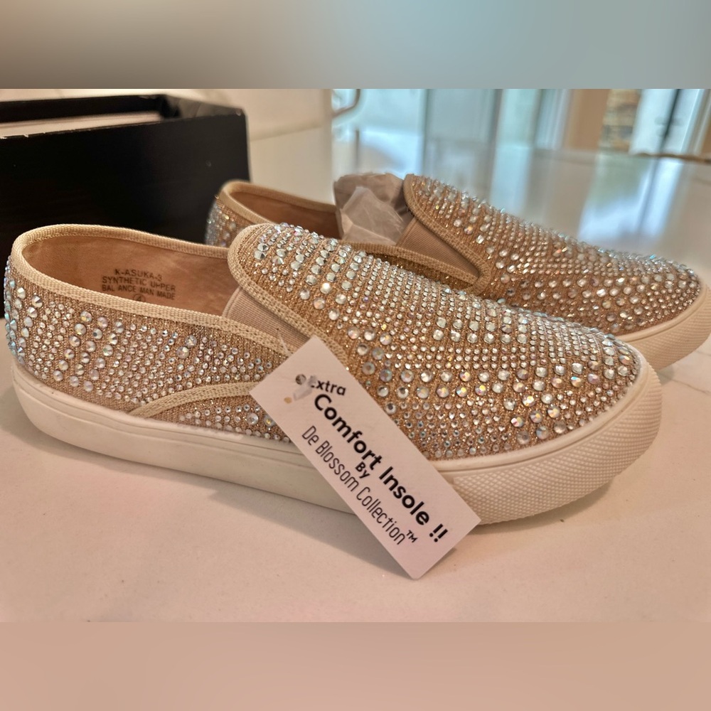 Blossom Aurora Borealis Crystal Embellished Slip on Sneaker Size 4 Girls